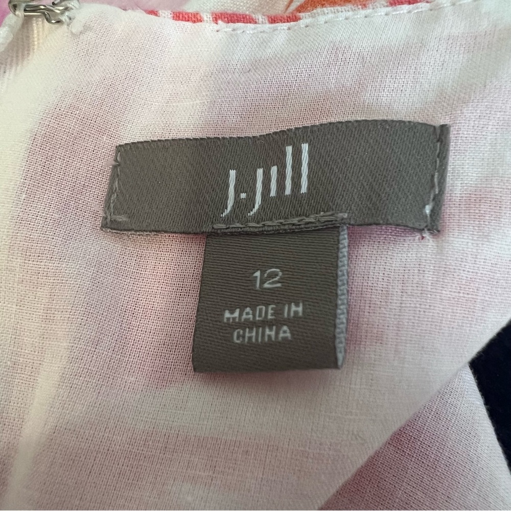 J. Jill 12 Pink Orange Tropical Linen Sleeveless Shift Dress - Picture 12 of 17